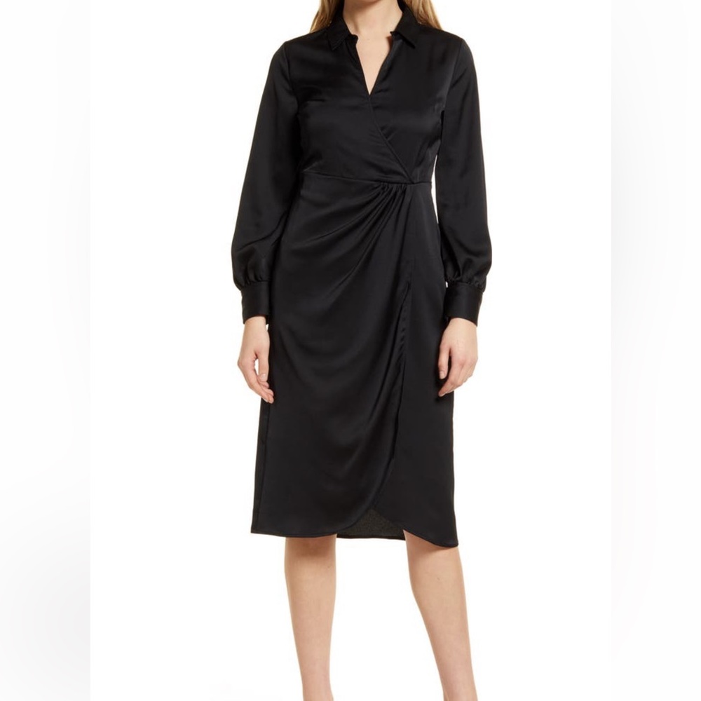 Halogen Twist Front Long Sleeve Shirtdress